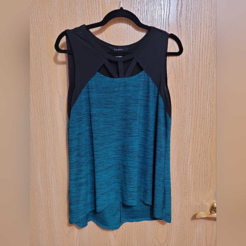 Teal and Black Sleeveless Dress-Shirt
